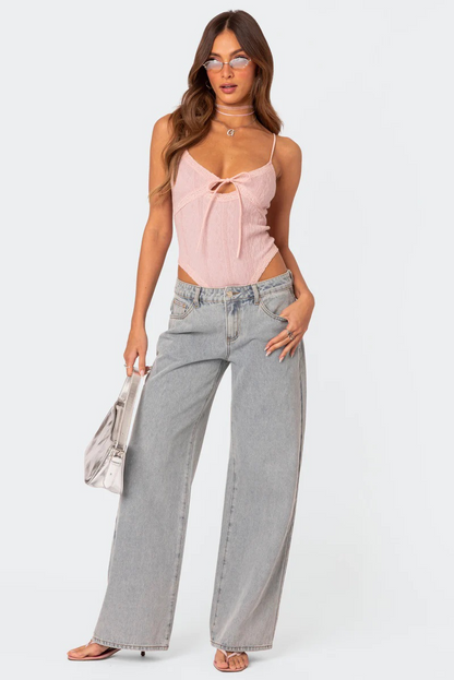 Embroidered Bow Pocket Jeans